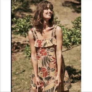 SEZANE Fily Dress Printed Sheets Vicky Size 34 Linen Cotton Tropical Leaf Ruffle